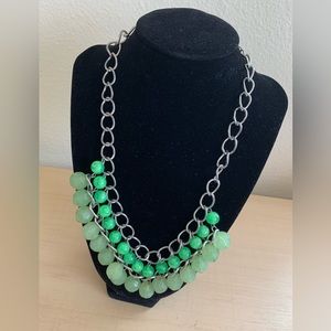 Green Silvertone Faceted Bead Choker Necklace Extender Chain St Patrick’s Day